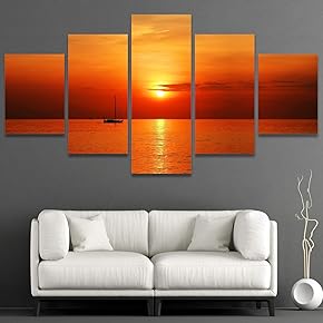 SIGNWIN Framed Canvas Wall Art Sailing Boat Sunset...