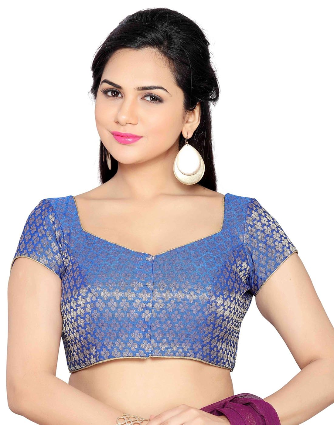 studio shringaar wedding blue solid short sleeve padded blouse