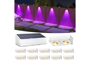 VOLISUN Solar Fence Lights Outdoor 12 Pack, 10 Colors ＆ Color Changing Fence Lights Solar Powered, IP65 Waterproof Solar Lights for Fence, Garden, Patio, Backyard, Railing, Deck, Wall, Pool（White）