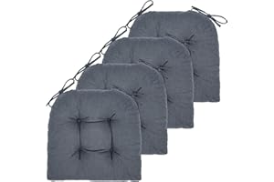JAMPAYANG Chair Cushion, 4 Pack Chair Cushions for Dining Chairs, Chair Pads and Mat with Ties for Indoor Kitchen Seat and Desk (4 Count - 17 x 16 in, Dark Grey)