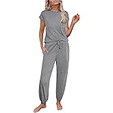 Ekouaer Pajamas for women 2 Piece Lounge Set Cap Sleeve Sleepwear Joggers Pants Pjs with Pockets S-XXL