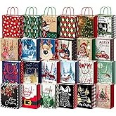 WLUSEAXI 24Pack Large Christmas Gift Bags, 10.3"x13"x4.7"inch Christmas Paper Bags with Handle, Holiday Gift Bags for Xmas Presents,Xmas Party Favors