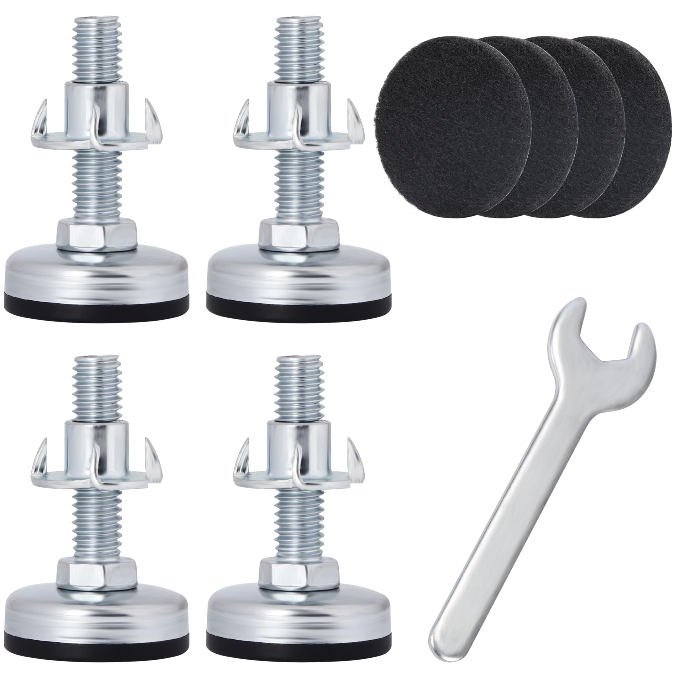 BELLE VOUS 4 Pack of Adjustable M10 x 50mm Furniture Levellers - Foot Leveling Felt Glides & Pronged Tee Nut/Bolt - Home, Office & Restaurant Feet Leveler for Table, Chair, Sofa, Cabinet & Bed Legs