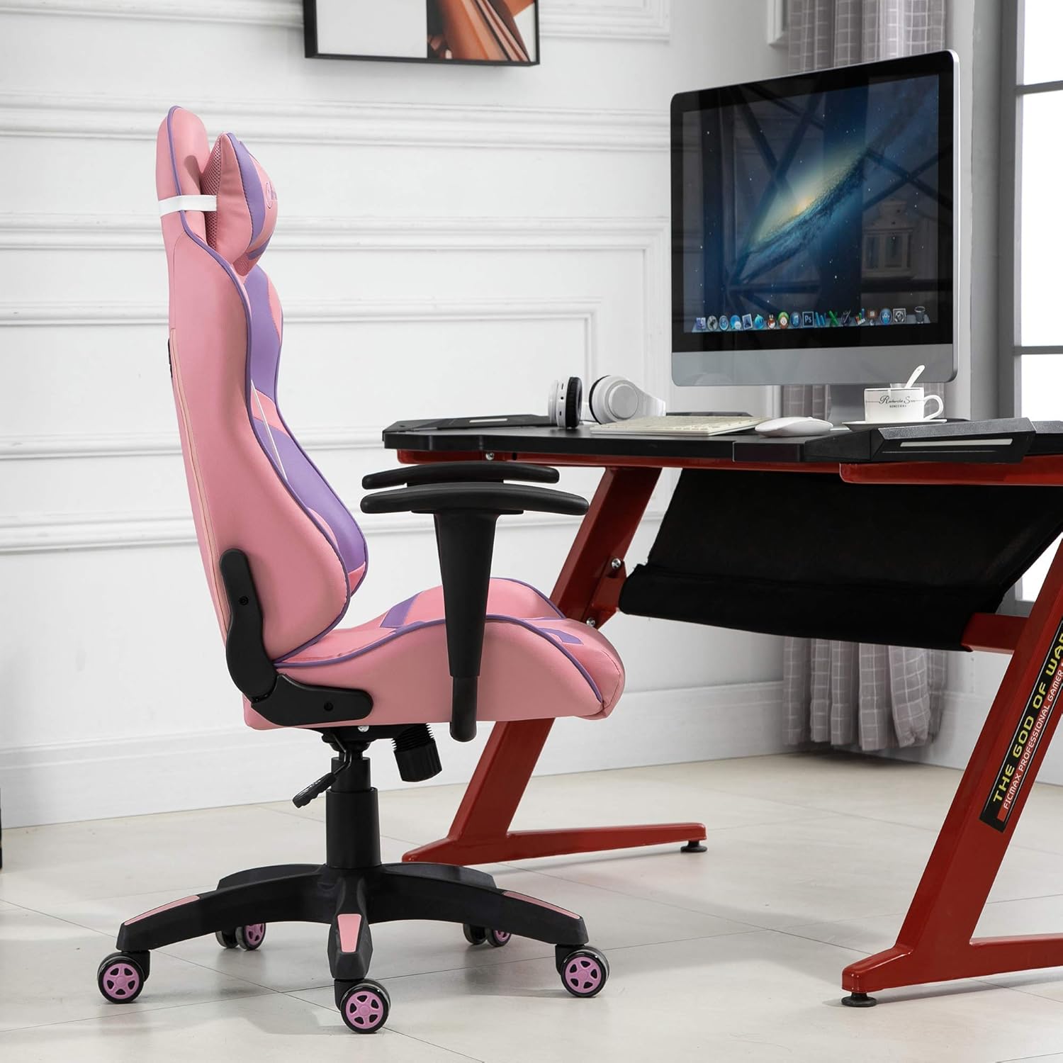 Amazon De Vinsetto Ergonomischer Gaming Stuhl Burostuhl Drehstuhl Verstellbares Massage Lendenkissen
