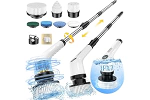 EYEFEAT Electric Spin Scrubber Upgraded Battery with Extra-Long Runtime, IPX7 Waterproof Power Cleaner with 7 Brush Heads, 2 Speeds Adjustable Long Handle for Bathroom, Floor, Shower, Tile & Kitchen Cleaning
