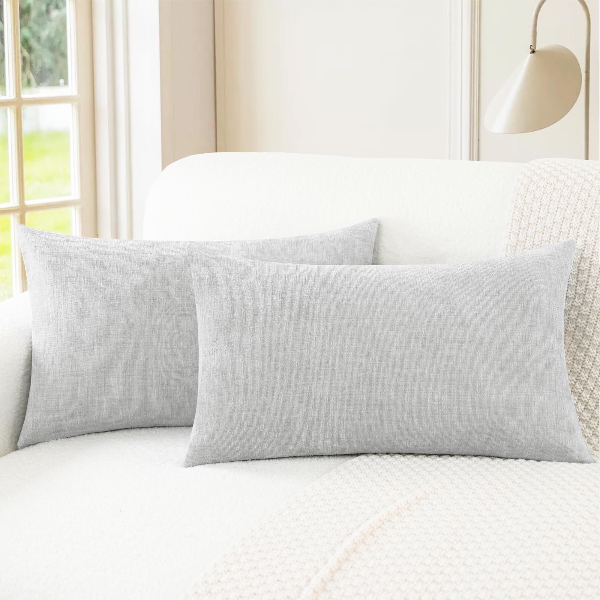 Photo 1 of CaliTime Throw Pillow Covers Decorative 12 X 20 Inches Pack of 2 Cozy Chenille Cushion Cases for Couch Sofa Bed Living Room Home Moonbeam Gray