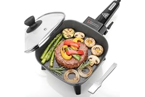 SugarWhisk Small Electric Skillet with Lid, Personal 7-inch Ceramic Coated Electric Skillet Griddle, Square Frying Pan with T