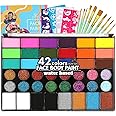 Bowitzki Face Paint Kit,Water Based Non Toxic Face Paint Palette with 24 Colors,16 Glitters, 32 Stencils & 10pcs Brushes, Professional Body Face Paint Makeup For Party,Halloween,Carnival,Festival