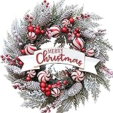 Egolot 24 Inch Artificial Christmas Wreath for Front Door with Balls Berries Frost Pine Needles Pine Cones Christmas Decorations for Indoor Outdoor Wall Window Home Holiday Xmas Decor