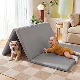 Mallify Foldable Baby Play Mat, 50''x50'' Waterproof Thick Foam Vegan Leather Playpen Mat for Infants and Toddlers, Portable Baby Mat for Floor, Grey