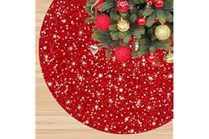 FANPROMS Christmas Tree Skirt Red 36 Inch Round Velour Tree Skirt Sparkle Sequins Xmas Tree Mat Vintage Farmhouse Tree Floor Base Christmas Decorations for Artificial Tree Wedding Party Outdoor Decoration