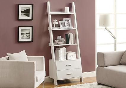 Monarch Bookcase Ladder With 2 Storage Drawers 69 Inch White