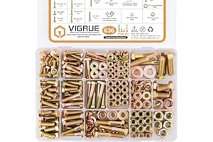 VIGRUE 636PCS Grade 8 Bolt Assortment Kit, 1/4-20, 5/16-18, 3/8-16, 1/2-13 Heavy Duty SAE Bolts and Nuts Washers Kit