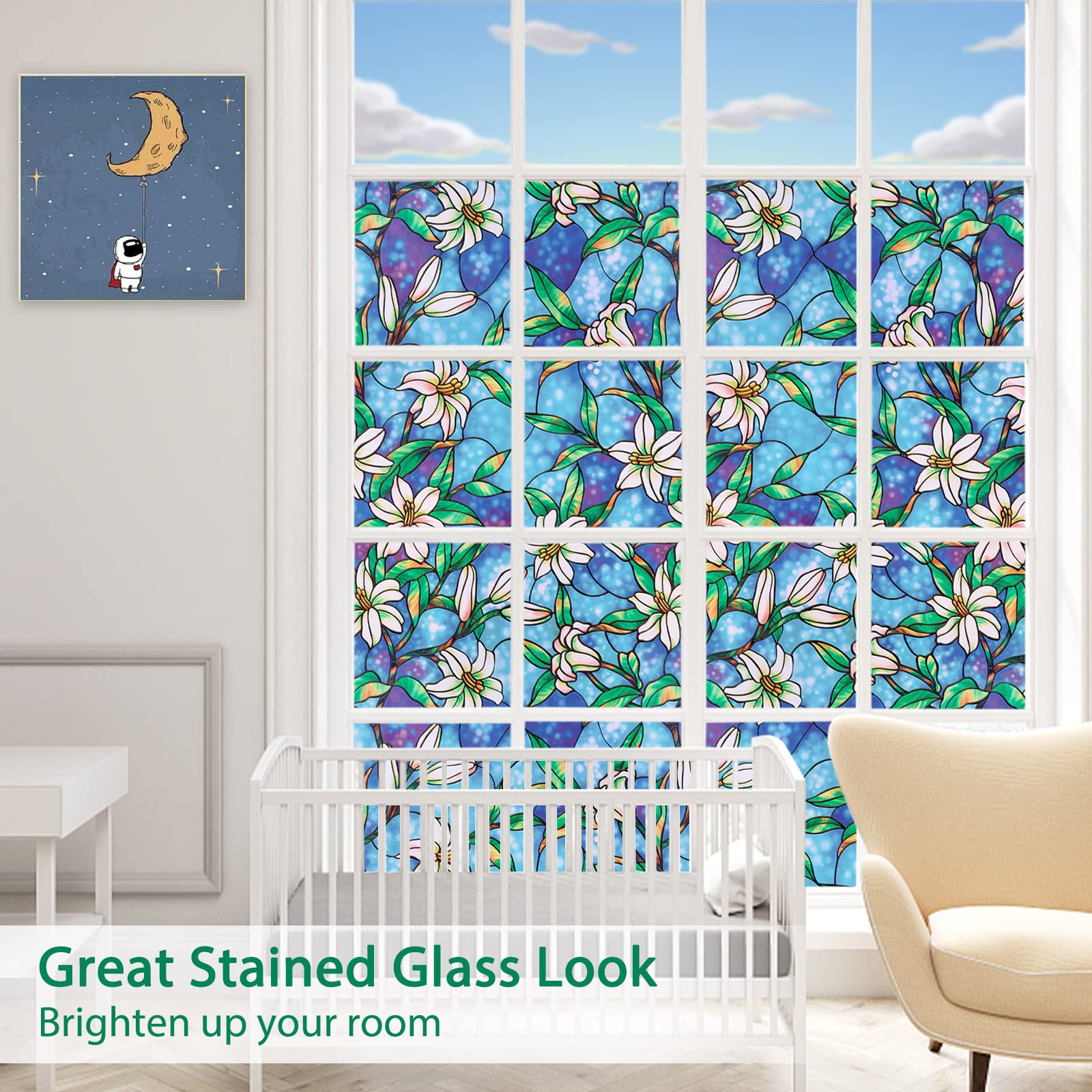 Purple & Green Diamond Privacy Window Film - 17.7 X 39.3 Inch Static Cling, Stained Glass Style
