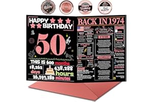 JOYCARD 50th Birthday Card with Envelope, 50th Birthday Gifts for Women, 50th Birthday Decorations for Her, Happy Birthday Cards for 50 Year Old Mom, Back in 1974, Funny Gift Idea for Friends or Wife