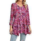 ENMAIN Womens Tunics Tops 3/4 Length Sleeve Plus Size Long Tops to Wear with Leggings Casual Loose Fit Dressy Flowy Blouses