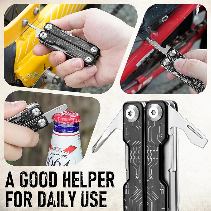 Multitool, EDC Mini Strumento Tascabile, Forbici Multiuso con Rompivetro, Forbici Multifunzione per Emergenze e Uso Quotidiano, Regalo Uomo Compleanno, Gadget, Idee Regali Natale Uomo - Nero