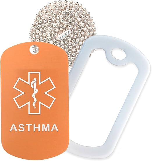 Asthma Medical Alert ID Necklace with Copper Tag, White