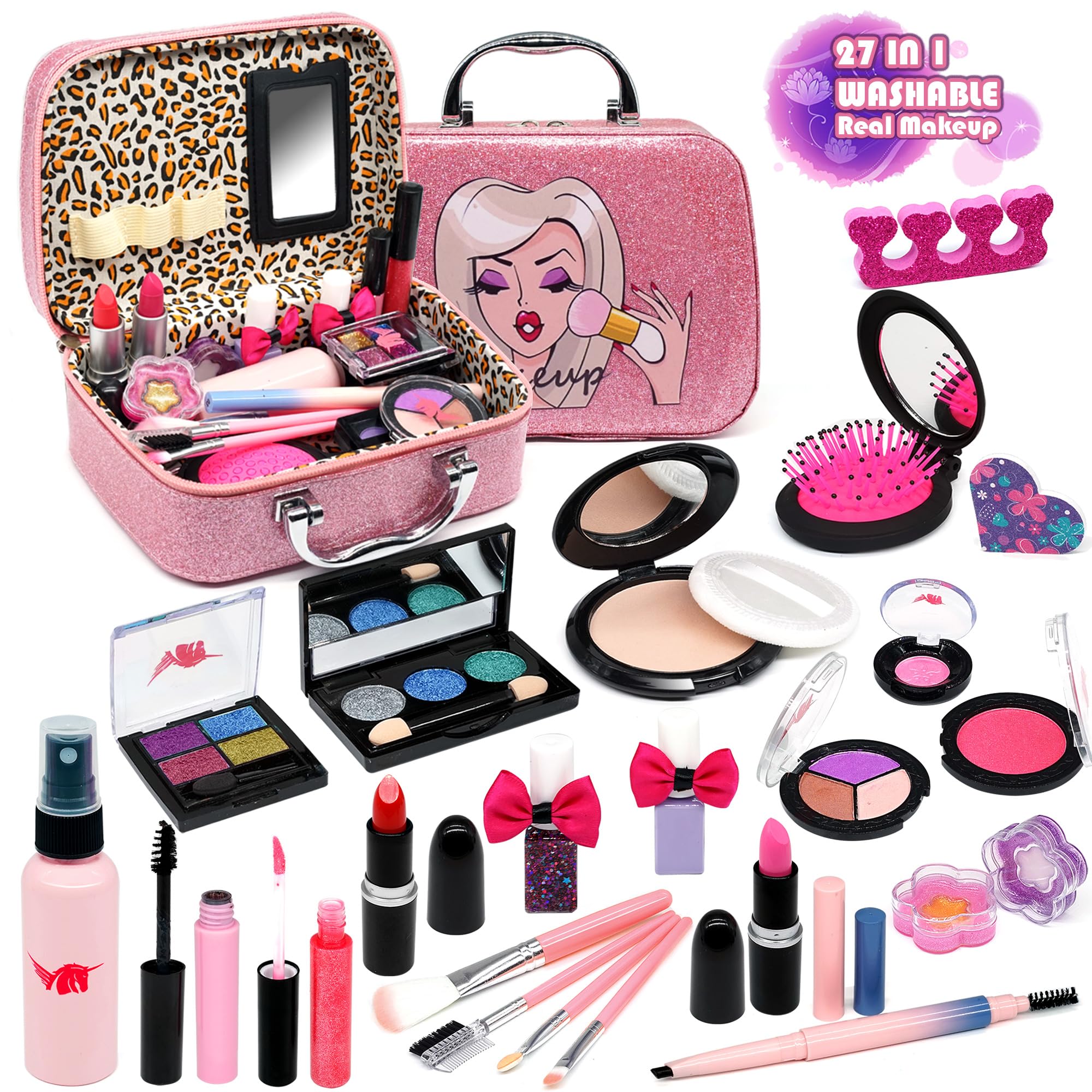 Kids Makeup Sets For Girls - Unicorn Teenage Washable Make Up Starter Kit, Childrens Princess Pretend Play Games Toys Presents, Little Girl Birthday Gifts Set For Age 3 4 5 6 7 8 9 10 11 12 Year Old