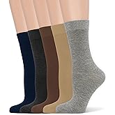 Women's Soft Thin Viscose Bamboo Crew Socks, Fit Stretchy Casual, Business, Dress Calf Sock 5 Pairs