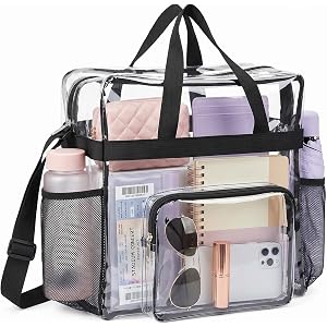 OBERITOL Clear Bag for Stadium Events,12x6x12 Clear Tote Bag for Work | 0.4mm waterproof PVC,fast security check,Wipe clean,l