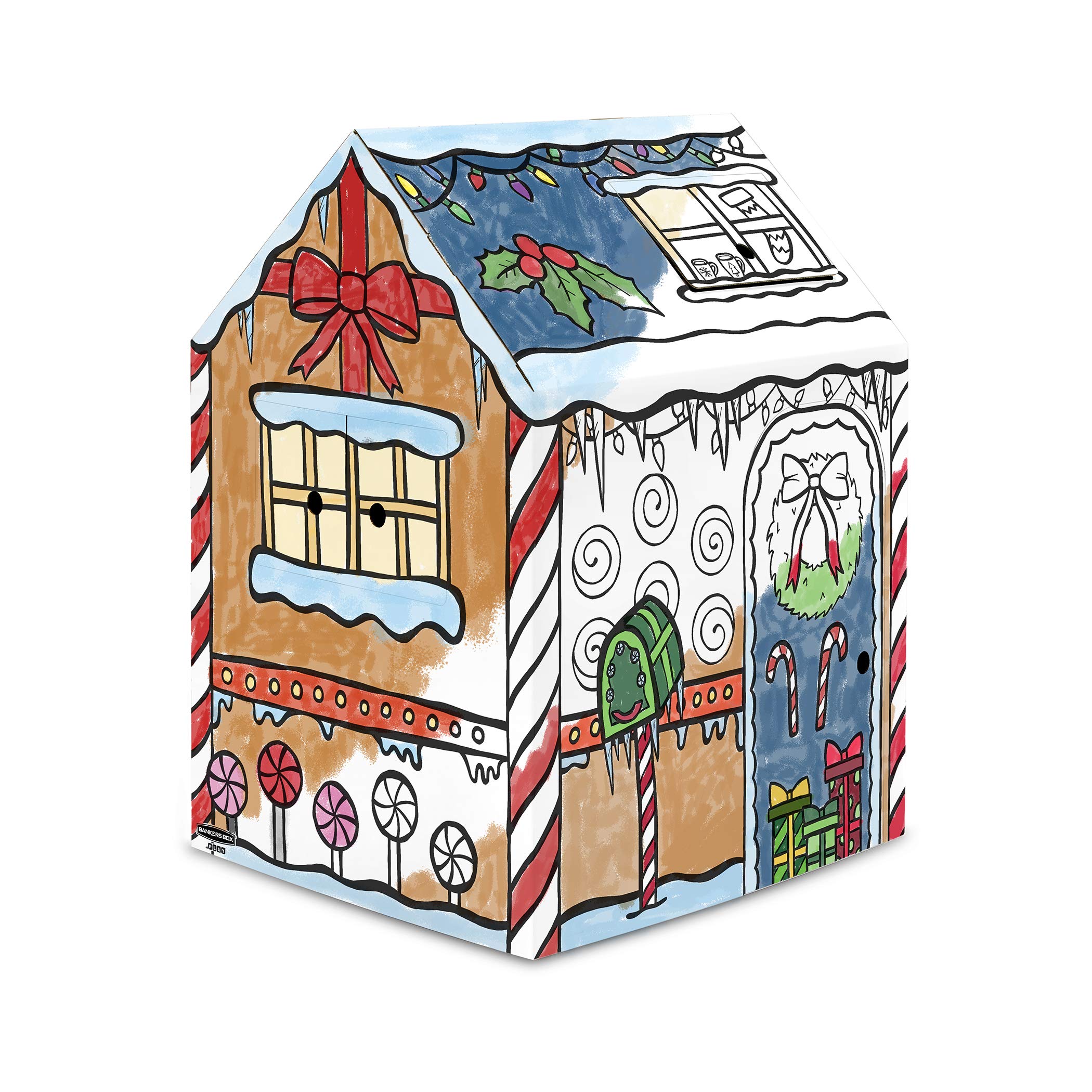 Bankers Box at Play Large Color in Gingerbread Playhouse, Cardboard Playhouse and Life Size Craft Activity for Kids and Families
