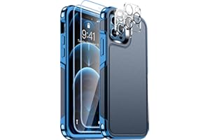 Red2Fire for iPhone 12 Pro Max Case [Military Grade Drop Protection] [Tempered Glass Screen Protector + Camera Lens Protector] Non-Slip Heavy Duty Full-Body Shockproof Phone Case (Dark Blue)