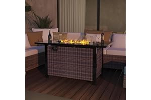 Naga Bahna 43 Inch Propane Fire Pits Outdoor Gas Fire Table, 50,000 BTU Auto-Ignition Gas Firepit Table with Ceramic Tabletop, Steel Base, Glass Fire Stones and Water-Resistant Cover for Outdoor/Patio