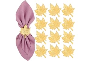 Set of 12 Maple Leaf Napkin Rings - Handcrafted Aluminum Napkin Holders for Cloth & Paper Napkins, Elegant Table Décor for Wedding Receptions Thanksgiving Christmas Holiday Parties (Gold) CLEENTABLE