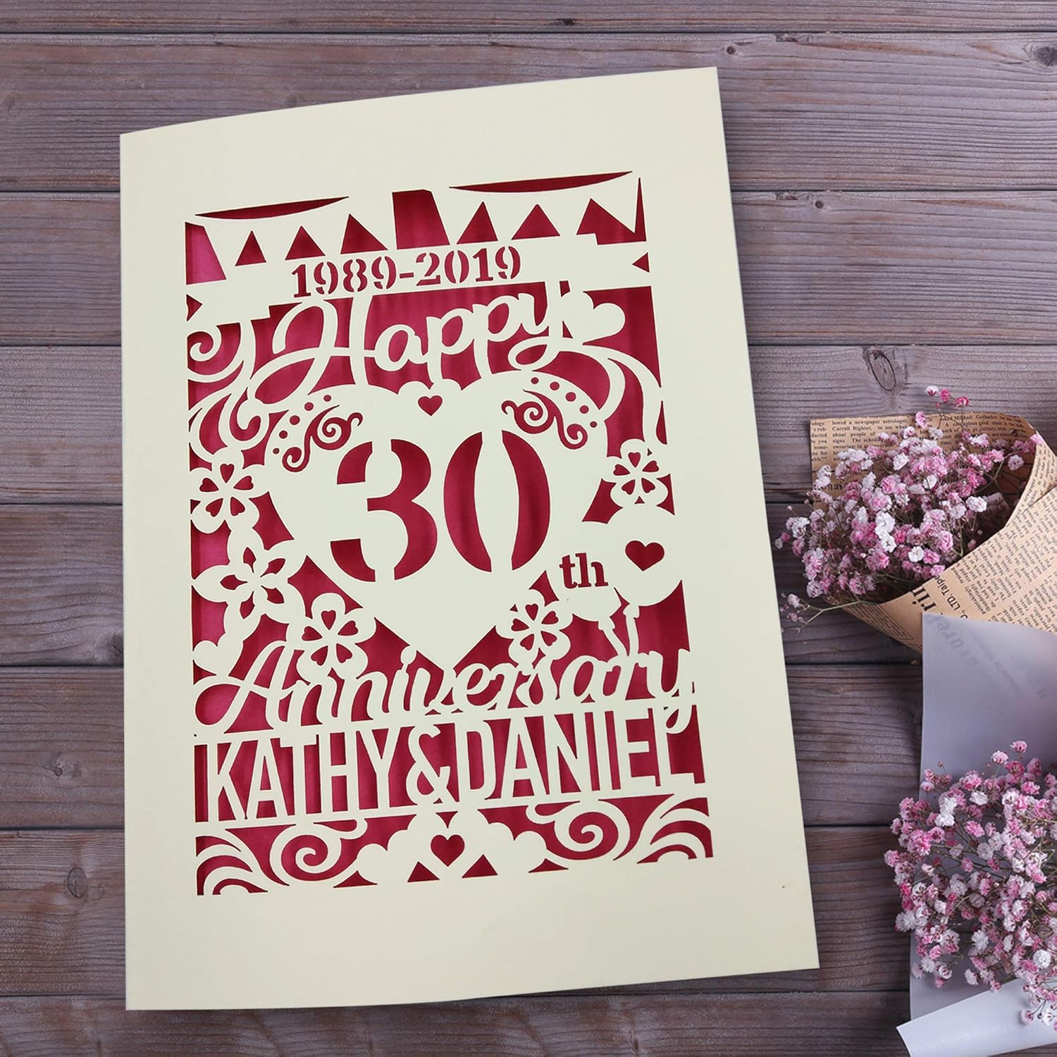 Edsg Personalised Happy Anniversary Card Greeting Card For Husband For Wife Custom Gift Wedding Anniversary Card Laser Paper Cut With Envelopes Hand Finished In Uk Amazon Co Uk Office Products