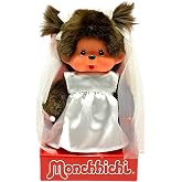 Sekiguchi 244058 - Original Monchhichi Girl, Soft Toy with Wedding Dress and Bows, Approx. 20 cm Large Plush