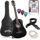 Ashthorpe 38-inch Beginner Acoustic Guitar (Black), Starter Kit with Gig Bag, Extra Strings, Strap, Picks, and Lessons