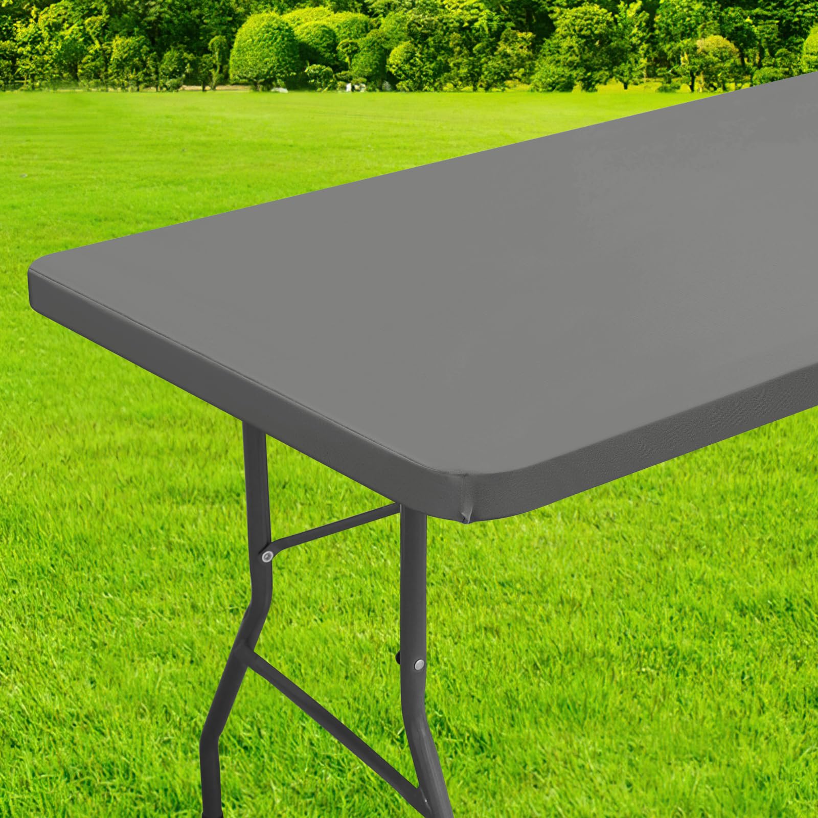 Photo 1 of homing Rectangle Table Cloth Cover, Waterproof Polyester Elastic Fitted Tablecloth, Fits for 8 Foot Folding Tables, Washable Table Protector for Picnic, Camping, Outdoor (Grey, 30" x 96")