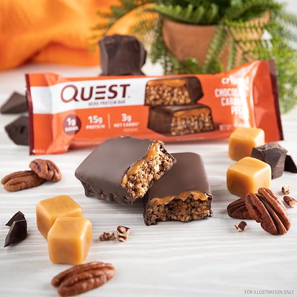 QUEST NUTRITION CRISPY CHOCOLATE CARAMEL PECAN HERO PROTEIN BAR, 15G PROTEIN, 1G SUGAR, 3G NET CARB, GLUTEN FREE PROTEIN SNACK, KETO FRIENDLY, 12 COUNT