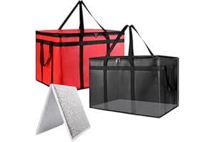 MOSAGO 2PK XXXL Insulated Food Delivery Bag with Baseboard — Keeps Cold/Hot Food Frozen or Warmer, Reusable Thermal Cooler Grocery Bags for Doordash Catering, Pizza Carrier, Events, Travel, Commercial