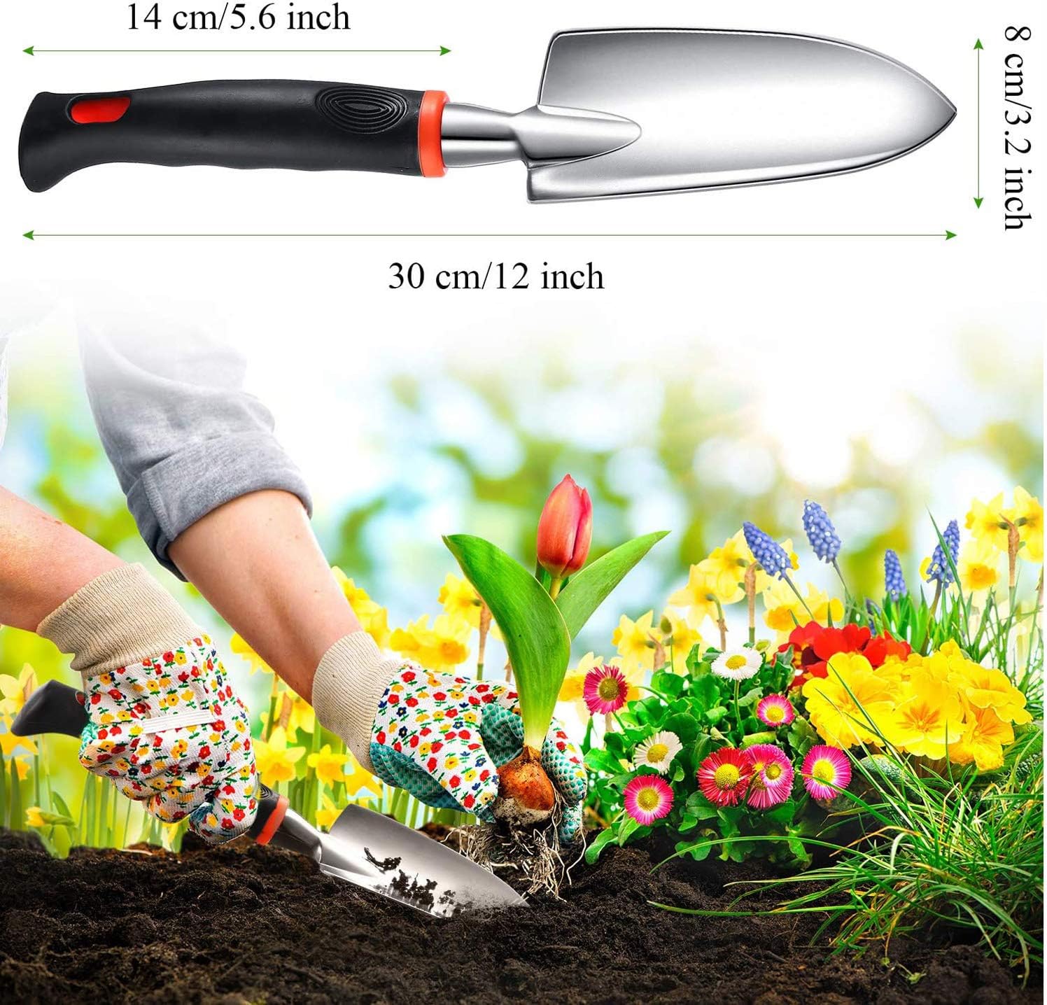 Garden Hand Trowel, Aluminum Alloy Steel Heavy Duty Polished Rust Resistant Oversized Garden Hand Shovel and Soft Rubberized Non-Slip Ergonomic Handle for Men and Women, Garden Gifts : Garden & Outdoor