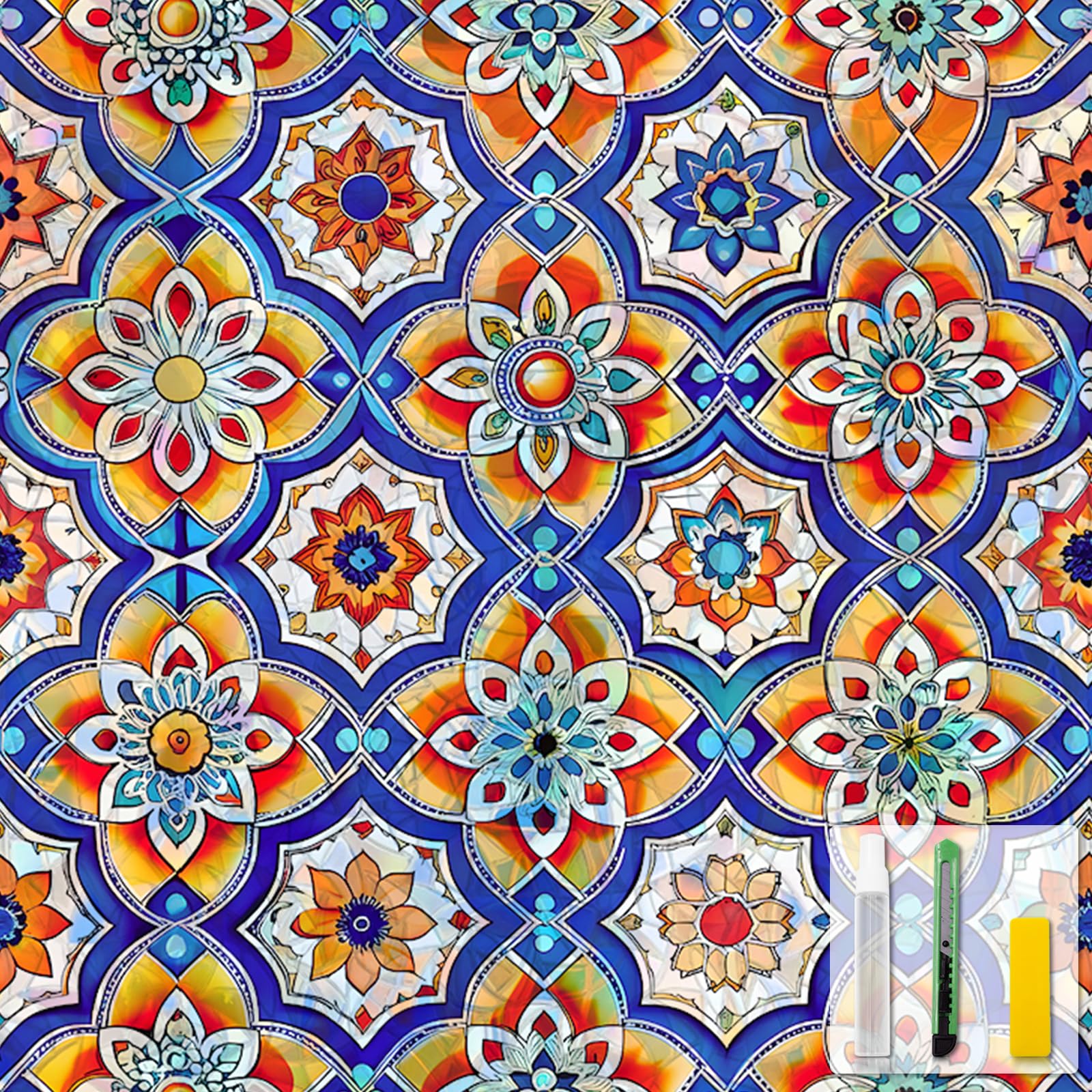 SOMWISE Window Privacy Film Home Room Bathroom Spring Decor Car Decorations One Way Privacy Window Clings Decals Tint Door Cover Rainbow Renter Friendly Stickers Static Cling Stained Glass Windows Image