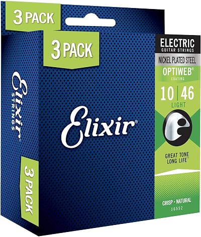 Elixir Electric Guitar Strings Nickel Optiweb 3 Pack Light 10-46