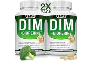 TOPLUX Dim Supplement 910 mg Plus BioPerine Complex - Diindolylmethane to Support Hormone Balance and Estrogen Metabolism, Helps with Menopause Acne PCOS Better Skin Bodybuilding, for Men Women, 60 Capsules