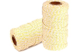 YZSFIRM Cotton Twine String Bakers Rope: 2 Roll Twines for Crafts Gift Wrapping - 656 Feet Yellow White Twine for Kitchen Cooking