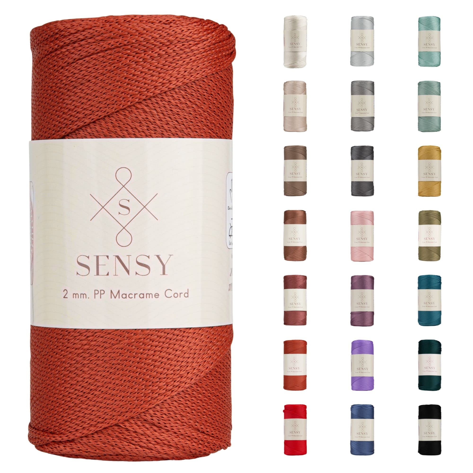 Sensy Premium 2mm 251 Yards Polyester Rope 100% Polypropylene Cord Macrame Cord 2mm Crochet Bag Cord Macrame Rope Crochet Thread Gift for Knitter (Brick) — image 1