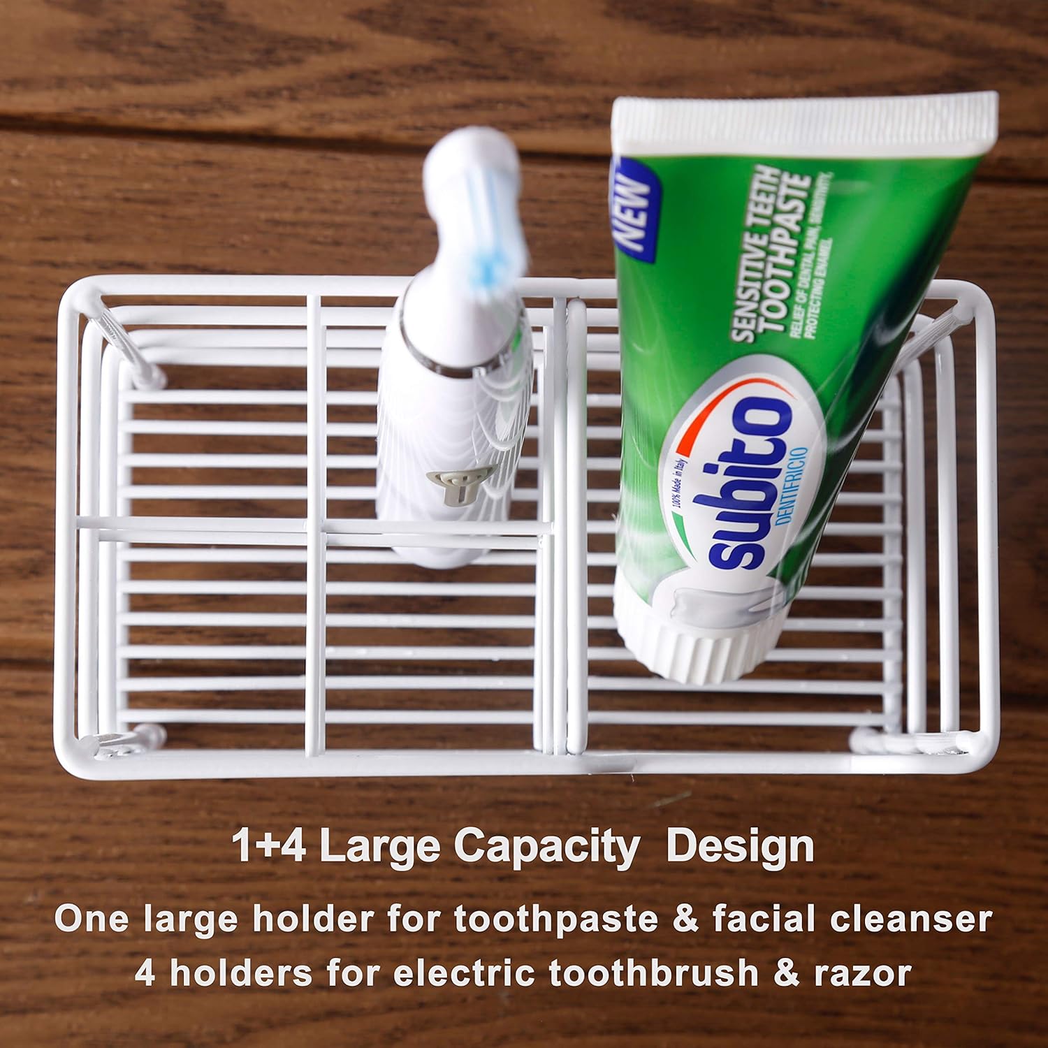 SKOLOO Electric Toothbrush Holder Organizer, Oversize Stainless Steel Bathroom Toothbrush Toothpaste Holders Set, Bathroom Sink Organizer (White): Home & Kitchen