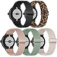 Folavii 5 Pack Stretchy Nylon Compatible with Google Pixel Watch 3 41mm Band/Google Pixel Watch 2 Band/Google Pixel Watch Band for Women Men, Elastic Adjustable Straps Soft Sport Wristbands