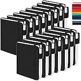 feela 15 Pack Pocket Small Notebooks Bulk, Mini Cute Notepads Hardcover College Ruled Lined Journals with Pen Holder for School Business Memos, with 15 Black Pens, 3.5”x 5.5”, A6, Black