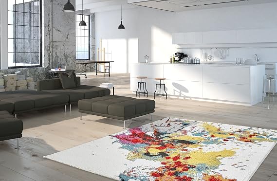 Blau Gelb Rot Abstrakt Flachgewebe Kurzflor 80 X 150 Cm Grun