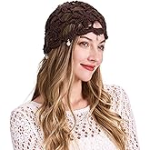 ZLYC Women Cotton Crochet Skull Cap Handmade Knit Cutout Floral Beanie Hat