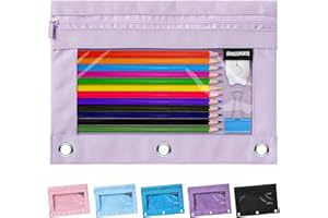 SPACEMATE Binder Pencil Pouch Case for 3 Ring Binder School Supplies, Clear Zipper Pen Case Bag for Girls Boys Women Men Adults, 1 Pack, Light Purple