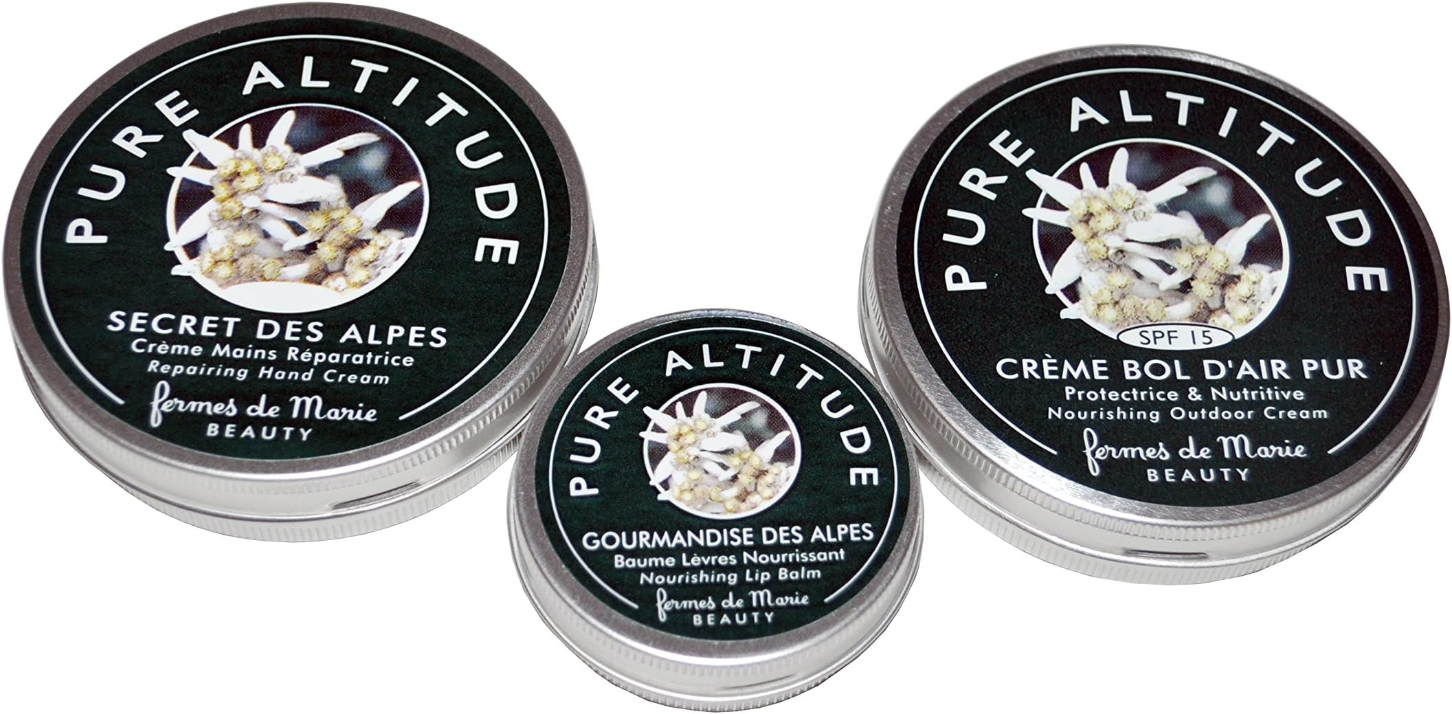 Fermes de Marie Pure Altitude Gift Set 2.0oz (60ml) Hand Cream + 15g Lip Balm + 2.0oz (60ml) Nourish