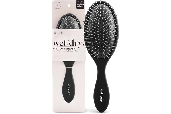 Kitsch Recycled Plastic Wet/Dry Hair Brush, Detangling Tool for Curly or Straight Styles, Brush for Tangled Strands, Flexible