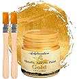 Addurden 100ml Acrylic Paint Metallic Gold with 2 Brushes, Gold Paint, Gold Leaf Paint for Metal, Art, Crafts, Canvas, Wood, Fabric, Non-Toxic Non Fading, Waterproof, Long-Lasting Shine